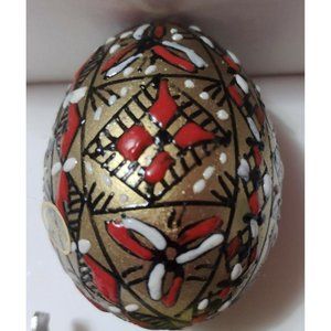 Romanian Pysanky Hand Painted Real Easter Egg Gold Base Multi-color Swirls Lines